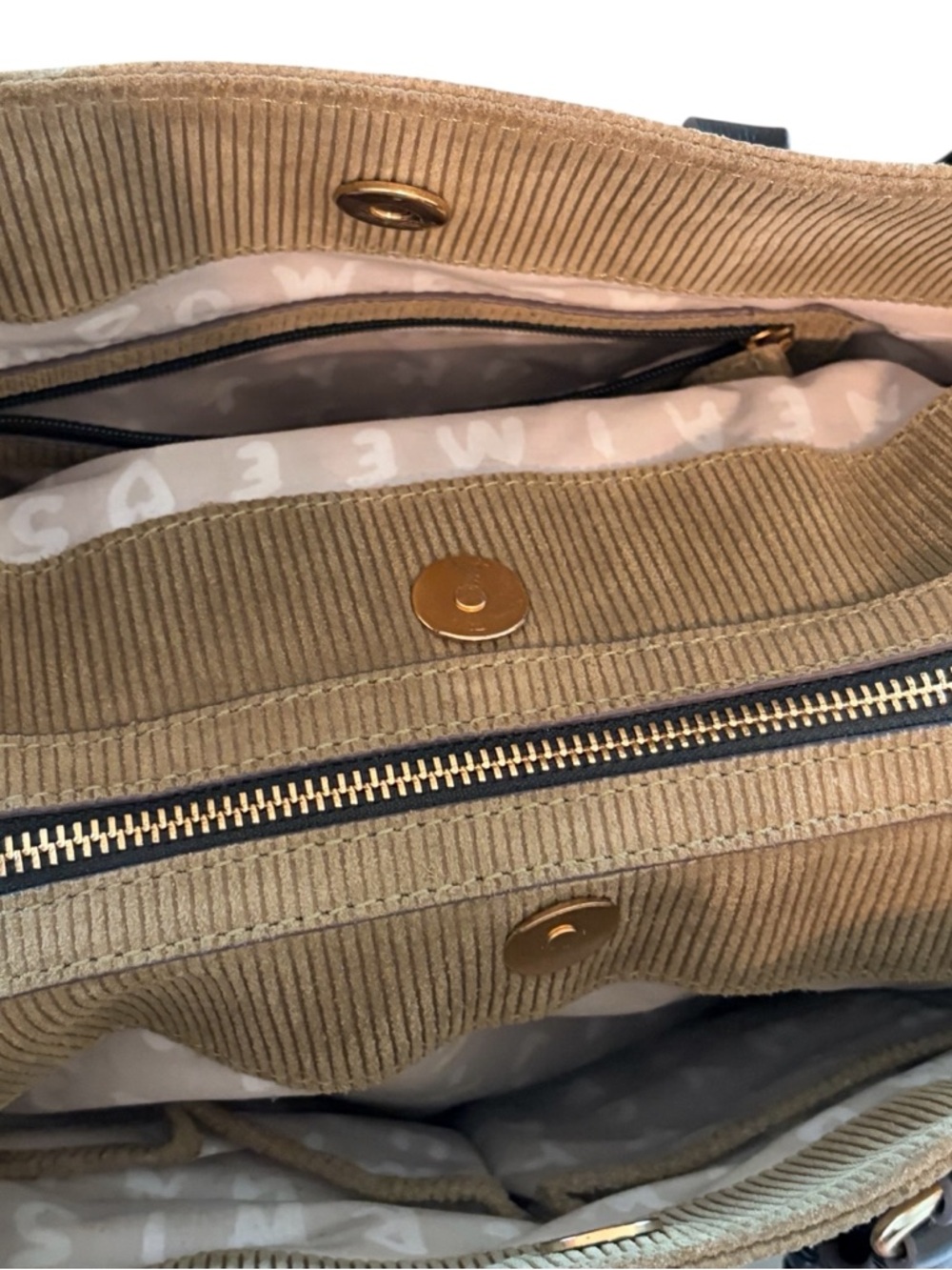 Aimee Kestenberg Corduroy Satchel Bag Taupe & Black Gold Hardware - Picture 4 of 10